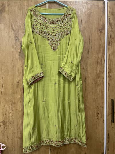 Beautiful light/parrot green kameez n flowy plazo