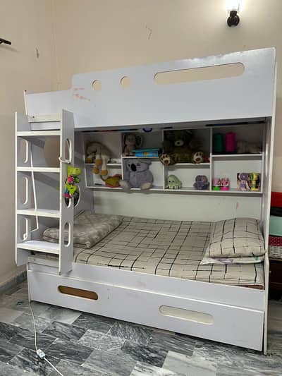 Bunk bed with storage rack