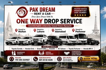 Rent a Car With Driver Gulshan e Iqbal One Way Drop To All Pakistan