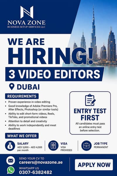 Nova Zone Is Hiring Video Editor For Dubai Base Job