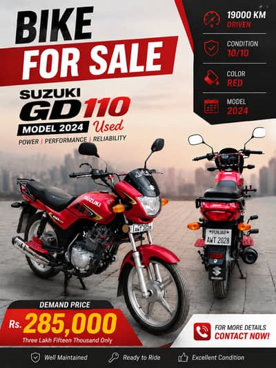 Suzuki 110cc bike, color red, model 2024, ~19000Km driven till now.