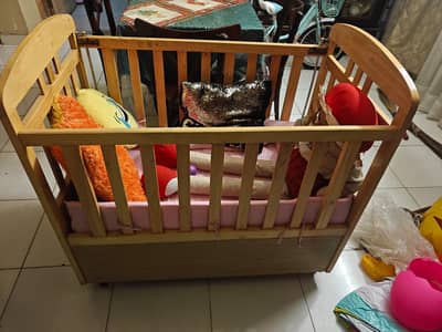 Wooden Baby Cot Crib with Storage Drawers & Bedding