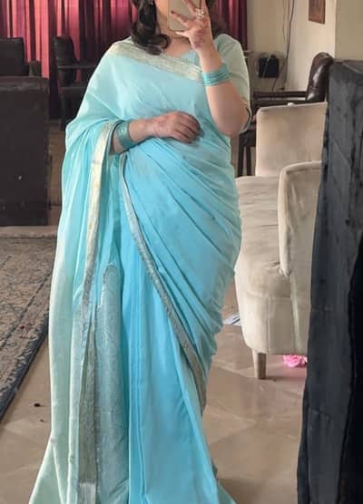 Elegant Light Blue Banarsi Saree with Beautiful Border