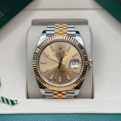 Rolex Date just 41 Champagne Index Dial 2 Tone Yellow Gold