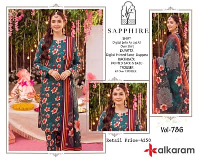 Sapphire Digital Linen 3 Piece Suit | Unstitched