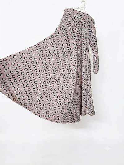 Pink Geometric Print A-Line Maxi Dress with Long Sleeves.