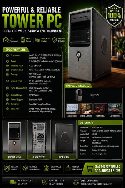 Core i5 6th Gen PC | 4GB RAM | 128GB SSD+500GB HDD | 1GB AMD GPU