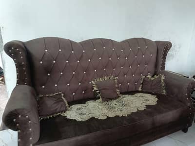 5 Seater Sofa Set – Brown Velvet | Stylish & Comfortable