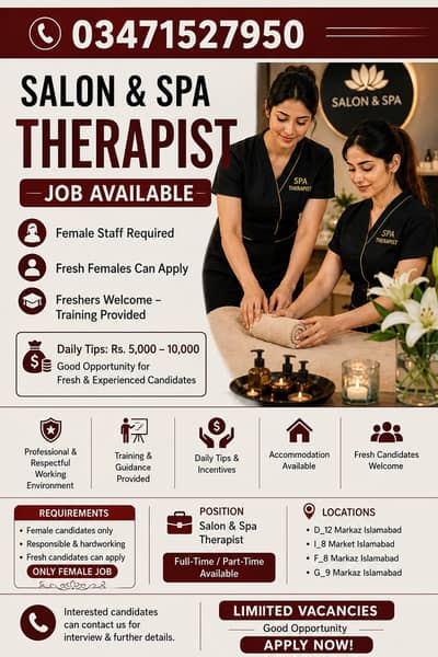 Female Salon & Spa Therapist Job Available | Freshers B Apply kr skte