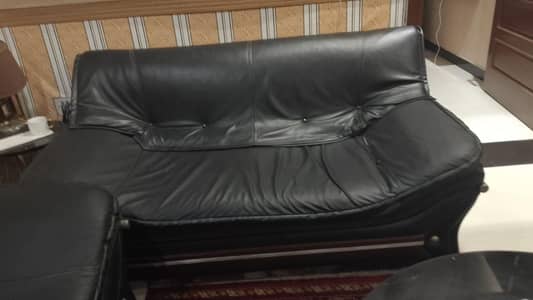 Black leather sofa set