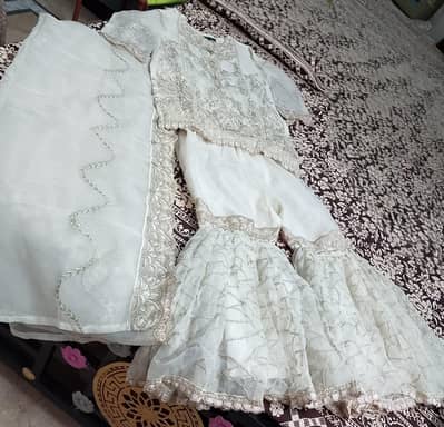 fancy Embroidered white sharara Dress - Perfect for nikkah/wedding