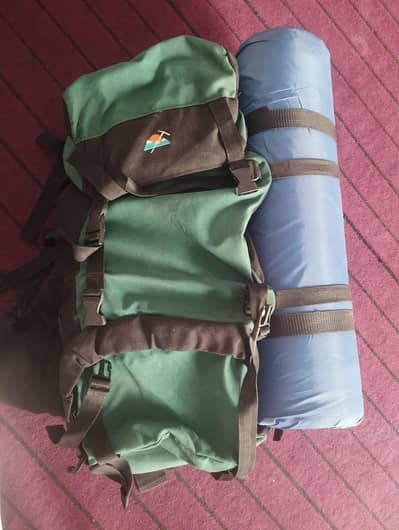 Hiking bag+ Mat+ Air pilo+ sleeping Bag+ Rain coat