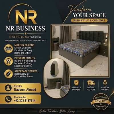 Luxury Walnut Wood King Size Bedroom Set | Premium Designer Bed Set