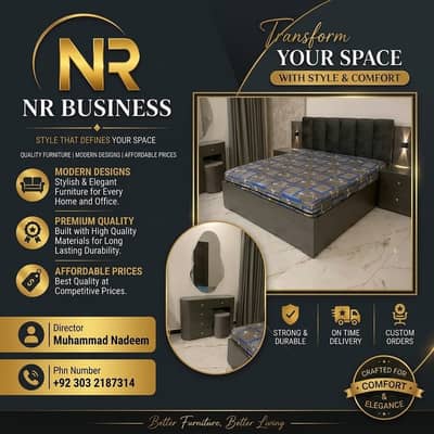 Luxury Walnut Wood King Size Bedroom Set | Premium Designer Bed Set