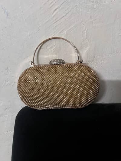 Elegant gold Rhinestone Embellished clutch Bag with metal Handle