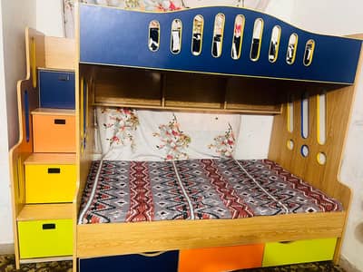 Bunk Bed with Mattresses - Kids Bed with Storage