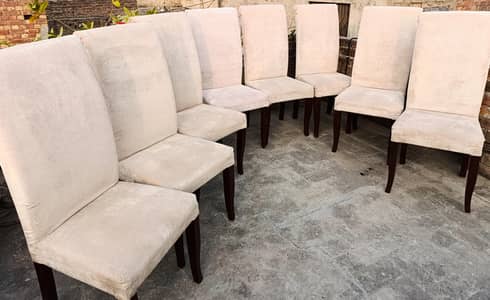 Dining Table with glass & 8 Chairs