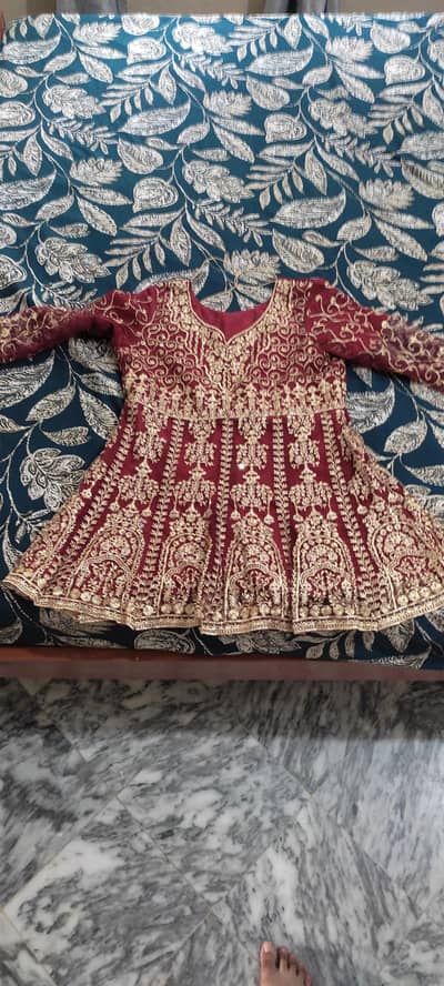 Heavy Maroon Gold Zari Embroidered Wedding Dress