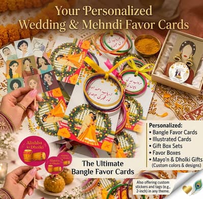 Mehndi Bangle Cards, Jhumka Cards & Favor Stickers | Custom Wedding