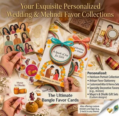 Mehndi Bangle Cards, Jhumka Cards & Favor Stickers | Custom Wedding