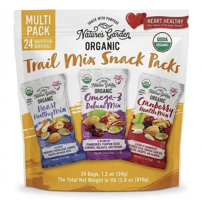Nature’s Garden Organic Trail Mix – 24 Snack Packs – Imported USA
