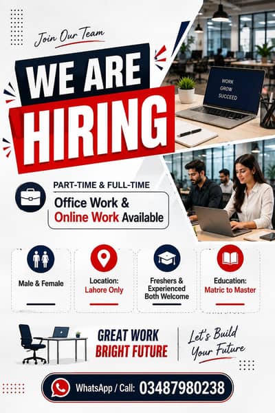 WE ARE HIRING MALE AND FEMALE STAFF FOR PART-TIME & OFFICE WORK
