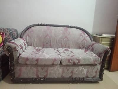 2 Seater Wooden Sofa Set | Solid Frame | Good Condition