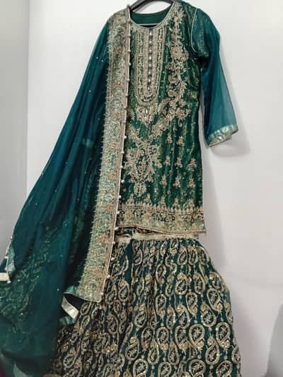 Green Organza Gharara | Medium Size | Perfect like New