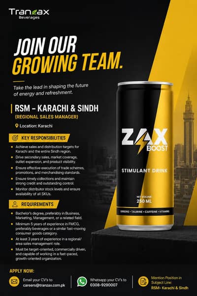 Regional Sales Manager Required | Sales Manager Experience | Karachi