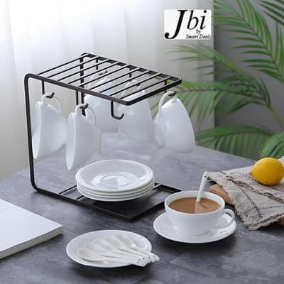 6 Cup Holder Stand with Saucer Rack - Metal Kitchen Organizer