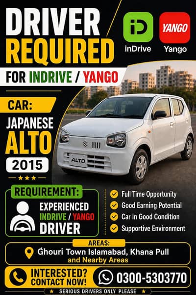 Need Experience Driver For Indrive and Yango