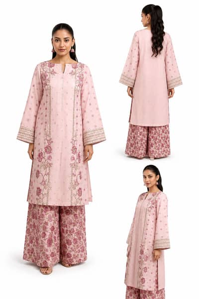 2 pieces embroidered lawn