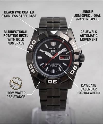 Seiko 5 Sports Automatic - 23 Jewels | Black-on-Black