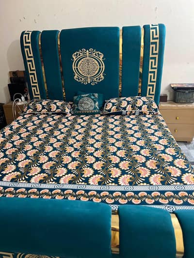 Full cusion double bed 2 chairs 2 side table 1 dressing table puffy
