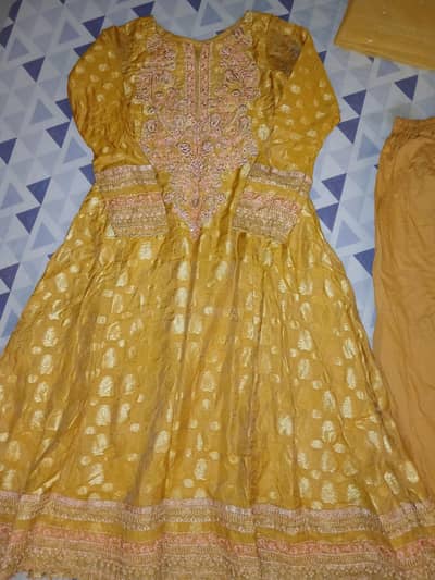 Beautiful Yellow Mayoun Dress | Heavy Embroidered Formal Wear 