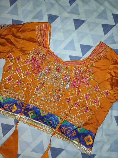 Stunning Orange Mehndi Dress with Heavy Embroidery & Dupatta