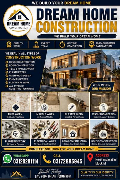 construction all work tails marbal plaster plumbing electrical