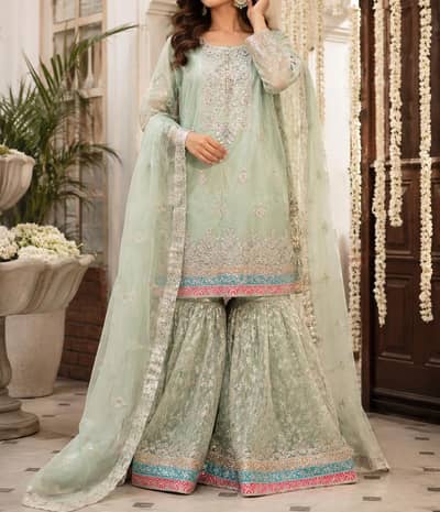 Mint Green 3-Piece Gharara | Wedding & Party Wear