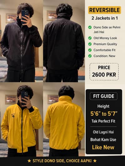 Reversible Jacket – 2 in 1 | Black & Yellow | Like New | Rs. 2600