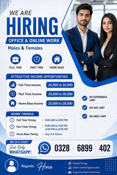 we are hiring staff male and female for online and office work