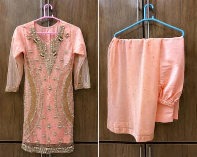 Peach Formal Party Wear Dress | Heavy Embroidery & Pearl Work | Medium