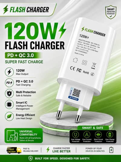 120W Flash Charger PD QC 3.0 Fast Charging Adapter Brand New