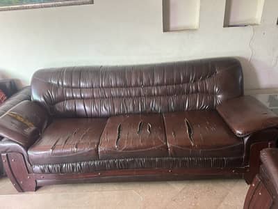 6-Seater Solid Wooden Sofa Set (Needs Poshish / Repair)