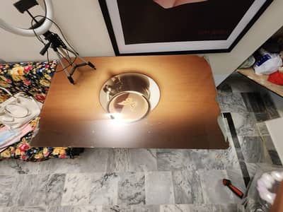 Glass Top Coffee Table with Heavy Metal Base