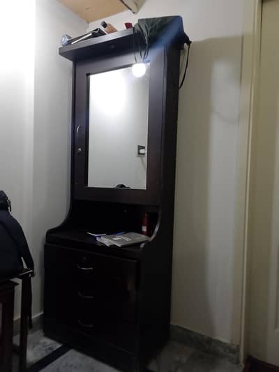 Wooden Dressing Table with Mirror & Storage Shelves