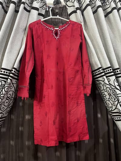 Beautiful Red Agha Noor Embroidered Kurti