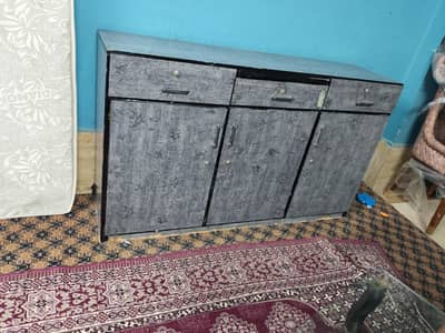 3-Door Storage Cabinet / Sideboard with Drawers (Grey Floral Finish)