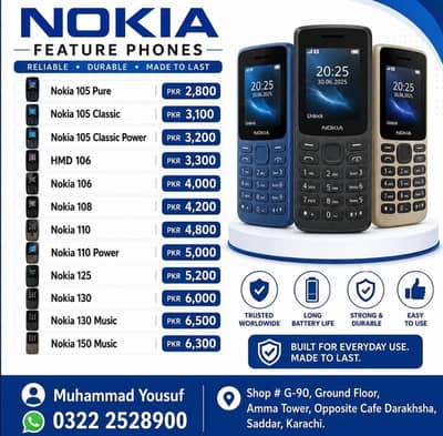 Nokia 105 Pure, 105 Classic, 106, 108, 110, 125, 130 Music, 150 Music