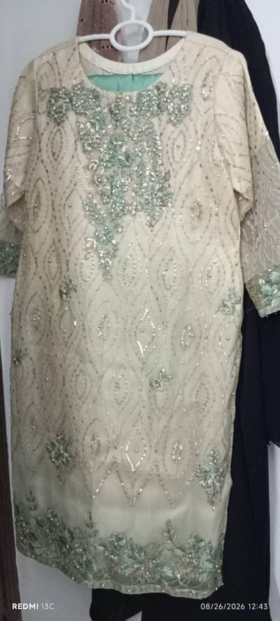 organza shirt and duppta with silk trouser