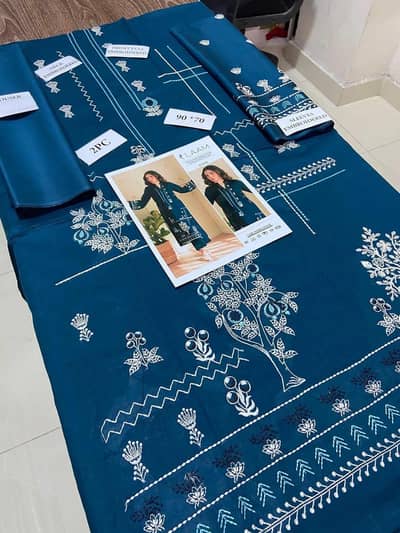 Midnight Teal Embroidered 2-Piece Lawn Suit